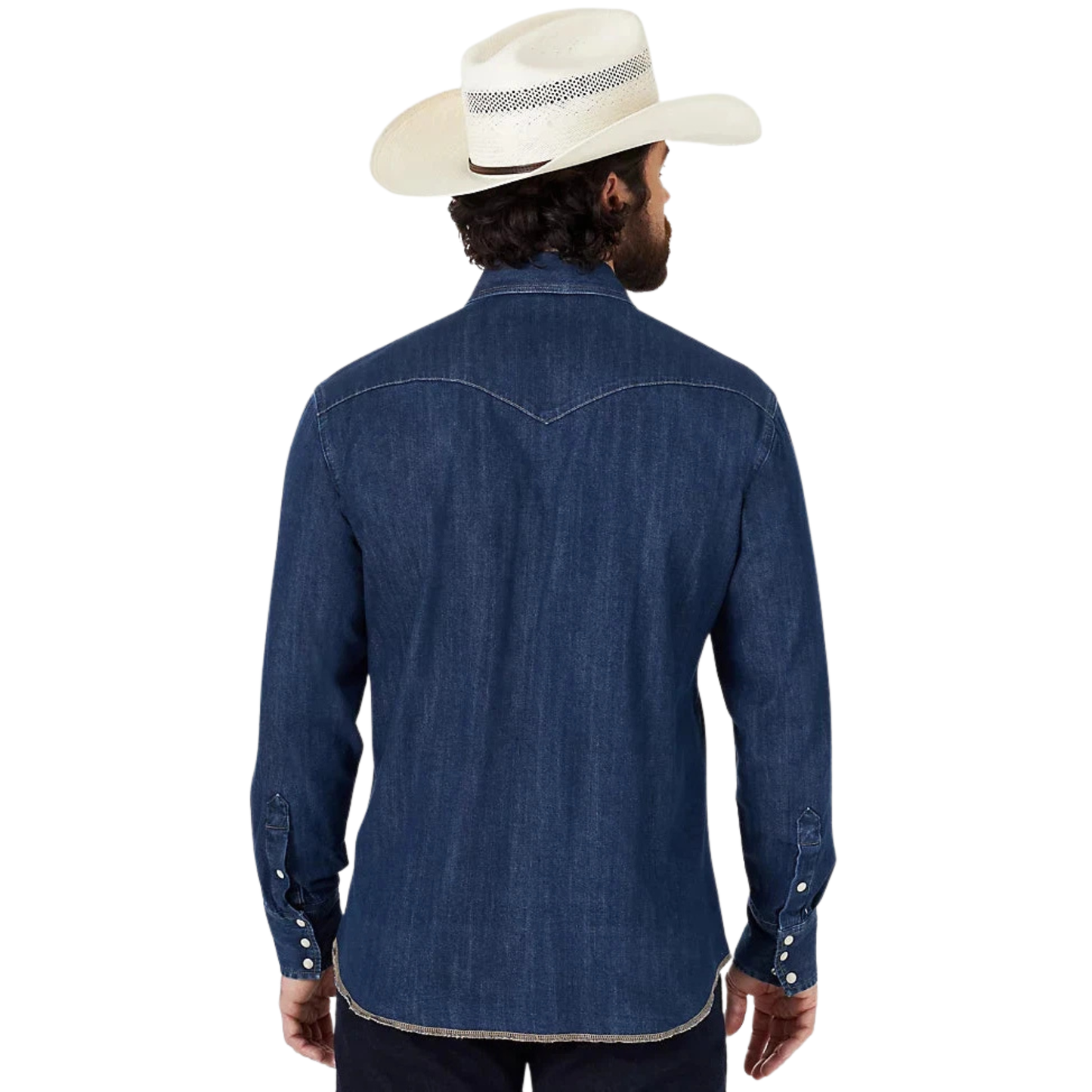 Wrangler Men's Cowboy Cut Long Sleeve Western Denim Snap Work Shirt - Dark Denim