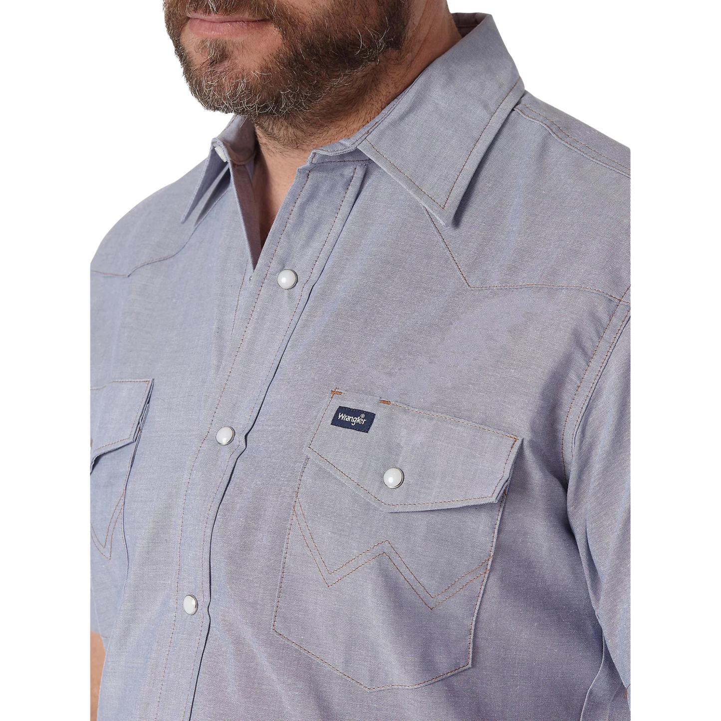 Wrangler Men's Cowboy Cut Work Short Sleeve Western Snap Solid Shirt - Chambray