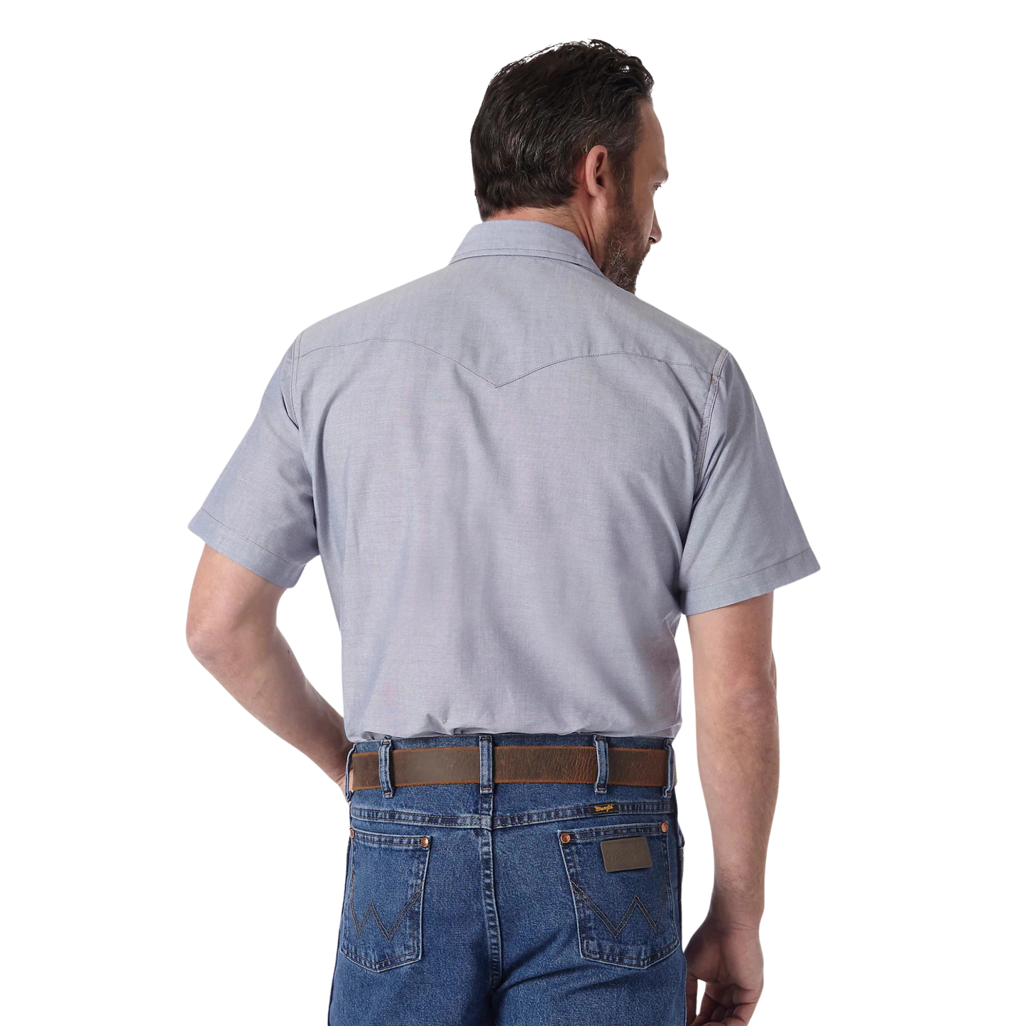 Wrangler Men's Cowboy Cut Work Short Sleeve Western Snap Solid Shirt - Chambray
