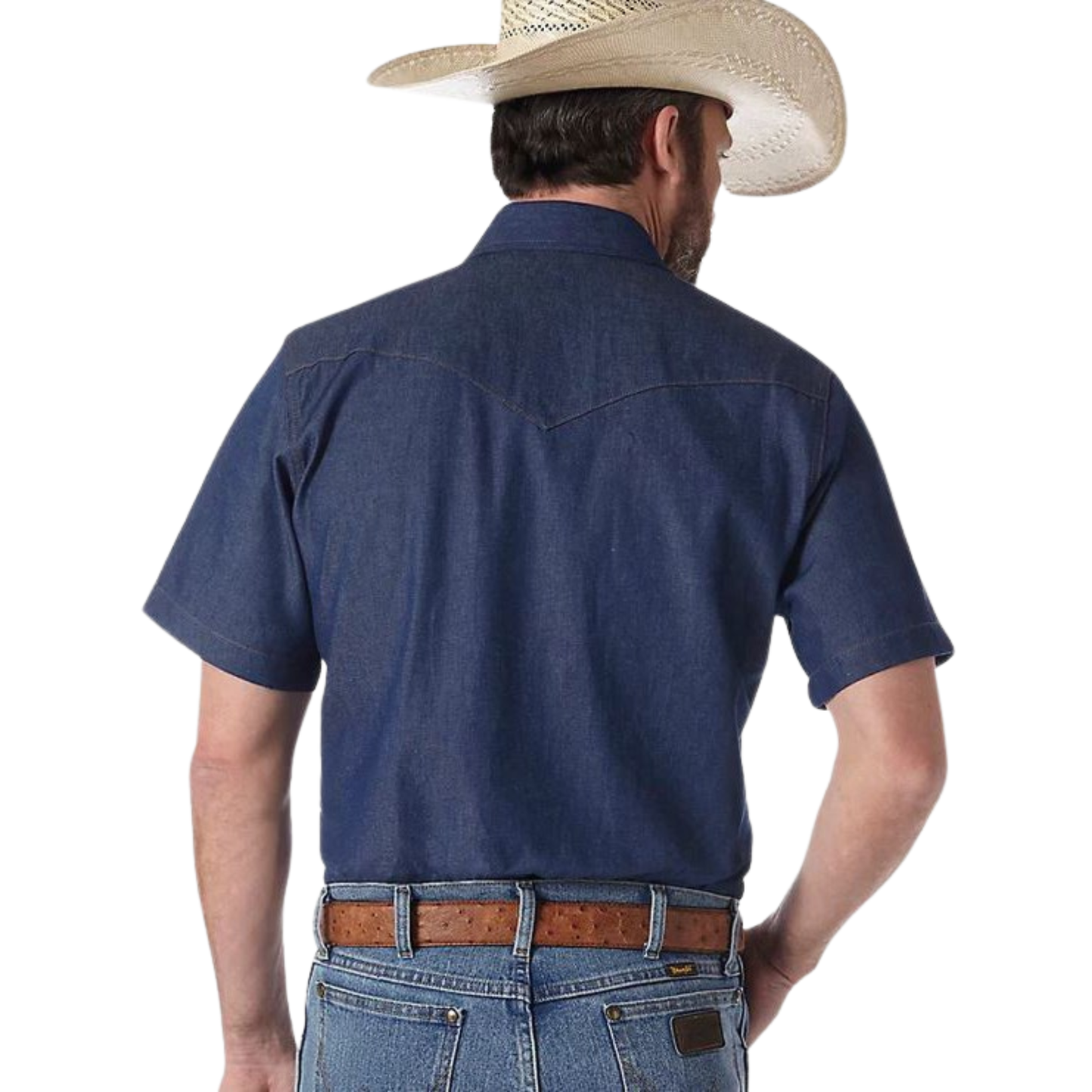 Wrangler Men's Cowboy Cut Firm Finish Denim Short Sleeve Western Work Shirt - Rigid Indigo