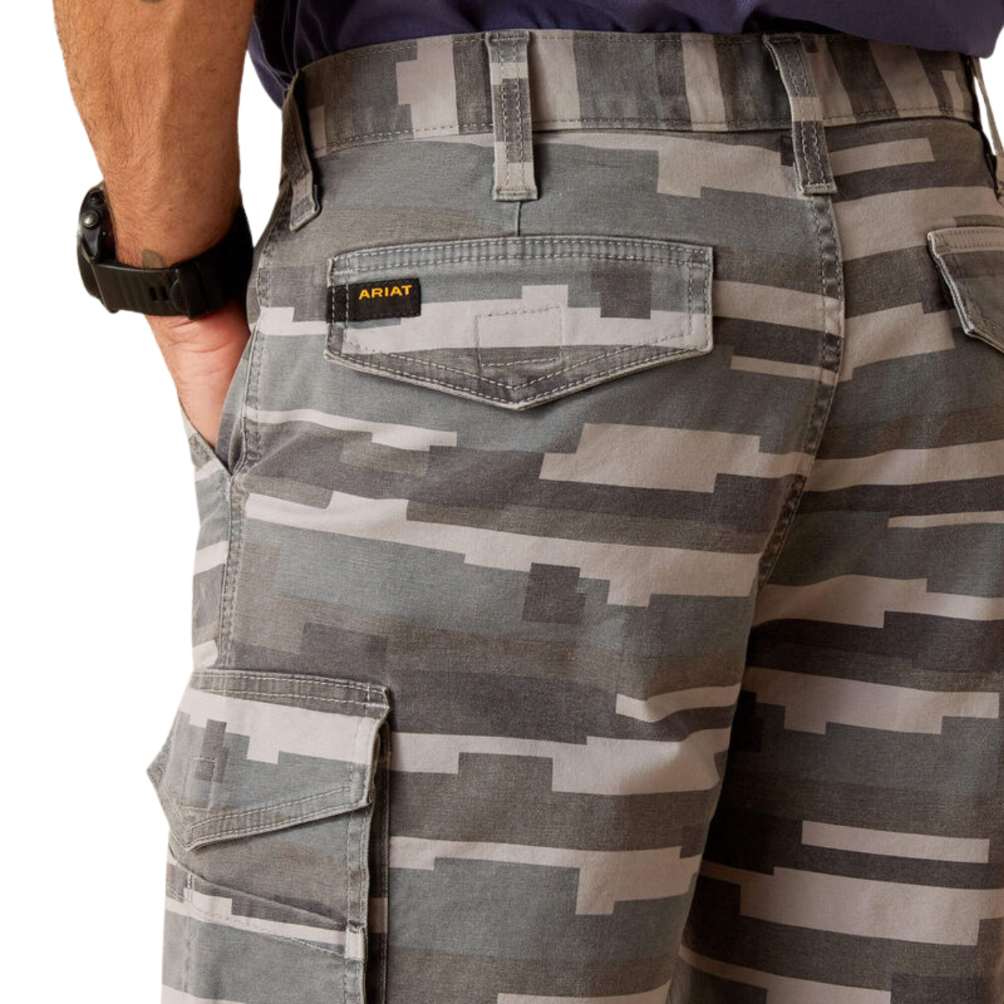 Ariat Men's Rebar DuraStretch Made Tough Cargo Shorts - Rebar Grey Masonry Camo