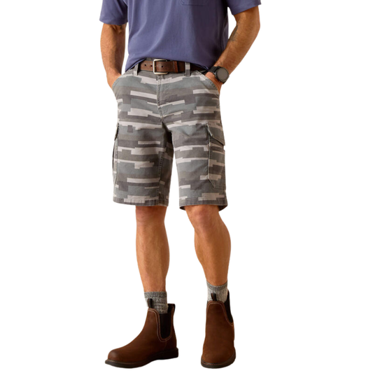 Ariat Men's Rebar DuraStretch Made Tough Cargo Shorts - Rebar Grey Masonry Camo