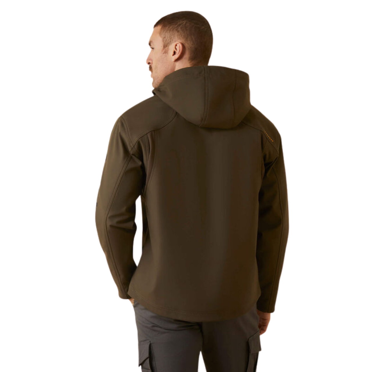 Ariat Men's Rebar Stretch Canvas Softshell Hooded Logo Jacket  Wren/Black