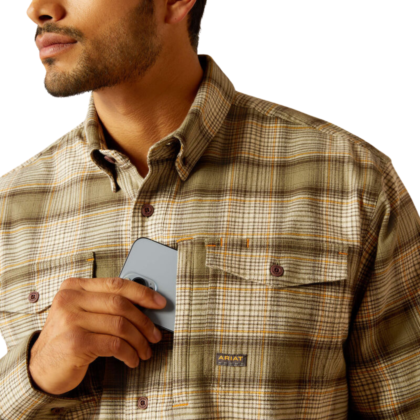 Ariat Men's Rebar Flannel Durastretch Work Shirt- Deep Lichen