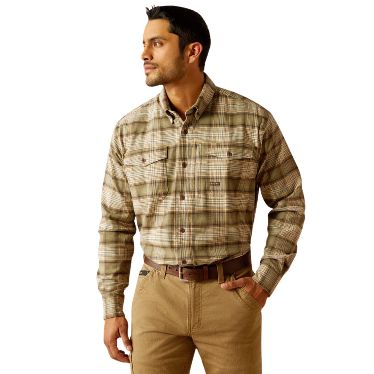Ariat Men's Rebar Flannel Durastretch Work Shirt- Deep Lichen