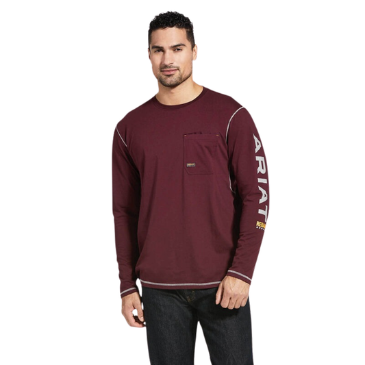 Ariat Men's Rebar Workman Logo Long Sleeve T-shirt - Malbec
