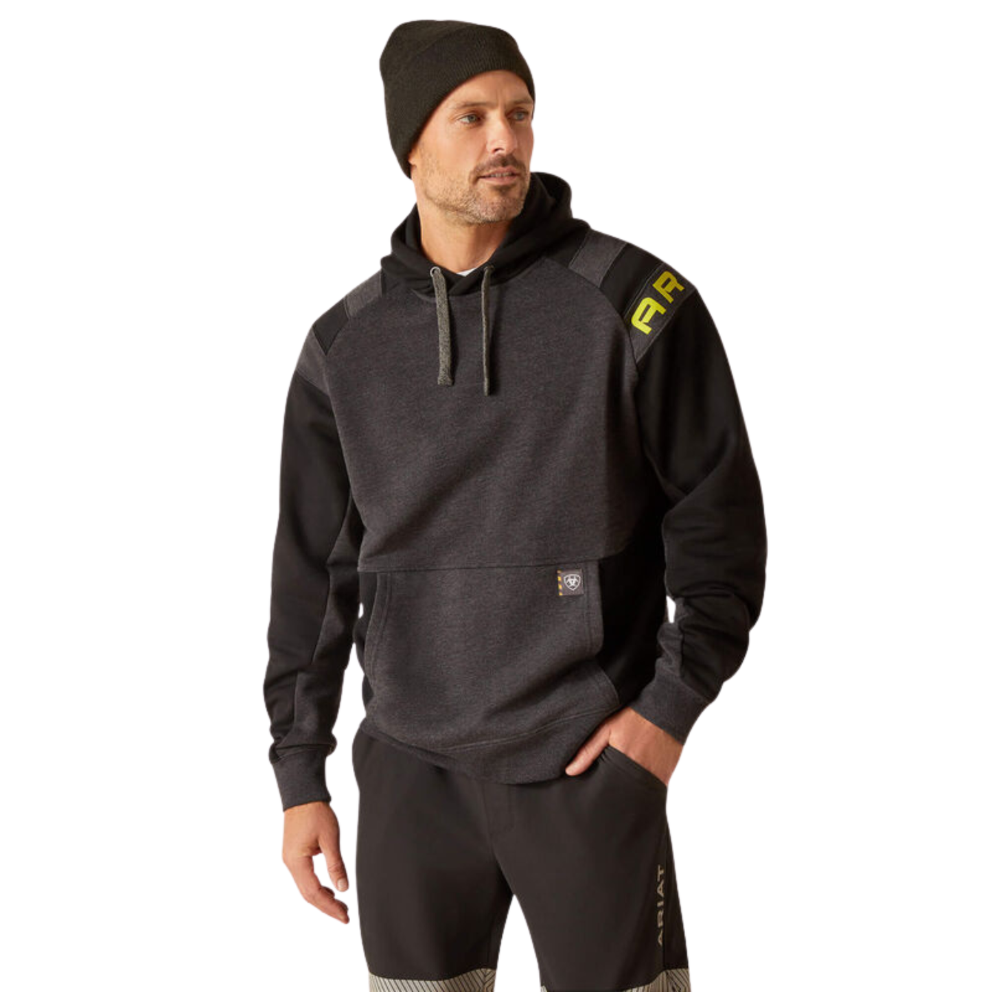 Ariat Men's Rebar Workman Color Block Logo Hoodie - Black/Charcoal Heather