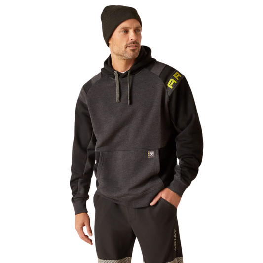Ariat Men's Rebar Workman Color Block Logo Hoodie - Black/Charcoal Heather