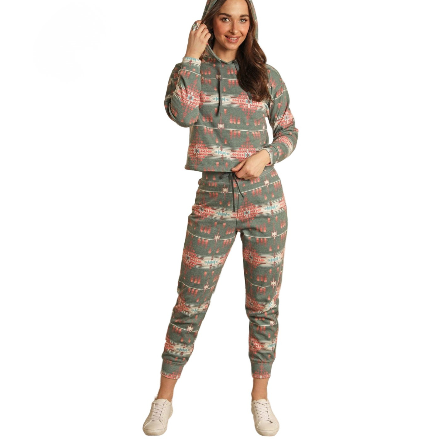 Range by RR Women's Green Aztec Print Hoodie -  Evergreen