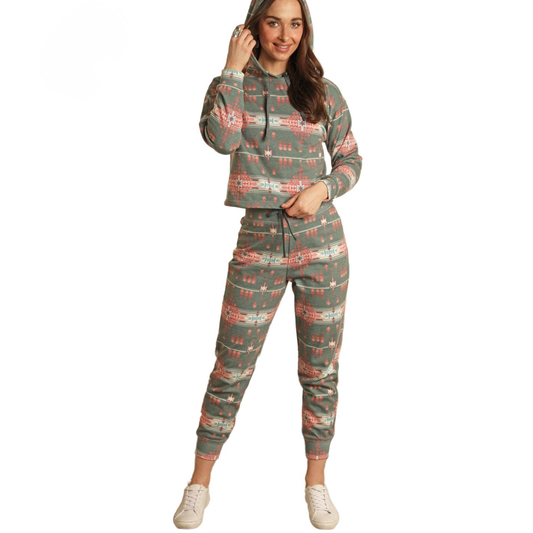 Range by RR Women's Green Aztec Print Hoodie -  Evergreen