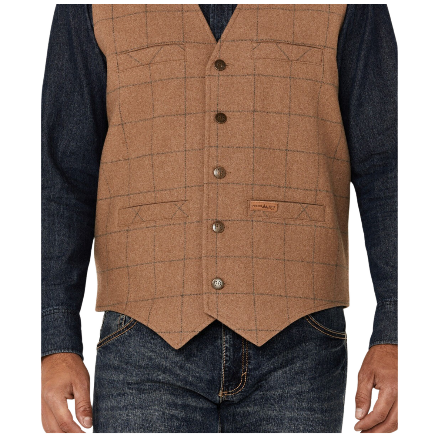 Powder River Men's Plaid Wool Vest - Tan