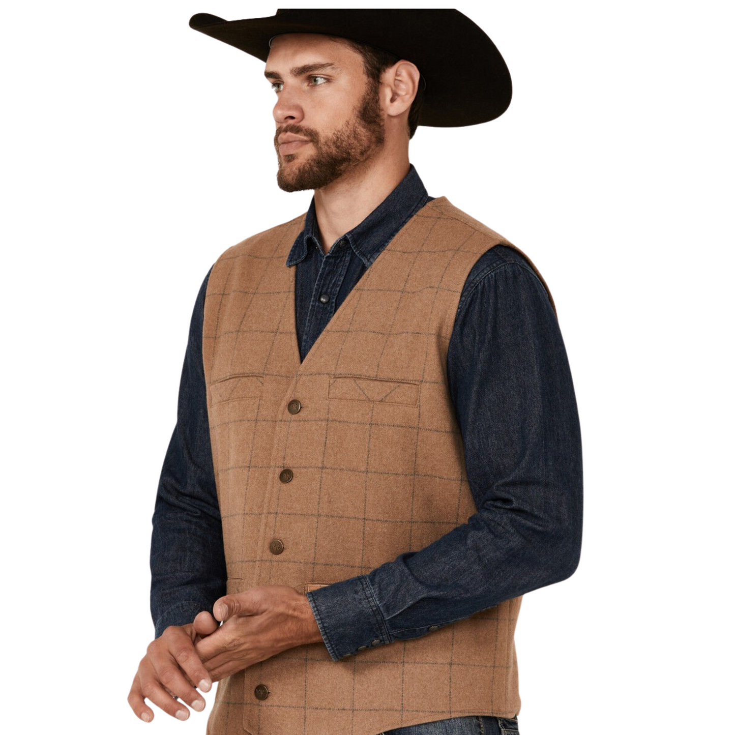 Powder River Men's Plaid Wool Vest - Tan