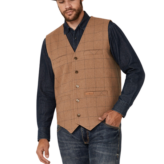 Powder River Men's Plaid Wool Vest - Tan