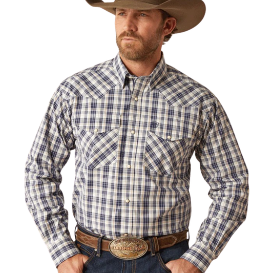 Ariat Men's Long Sleeve Pro Series Caine Classic Fit Shirt- Navy