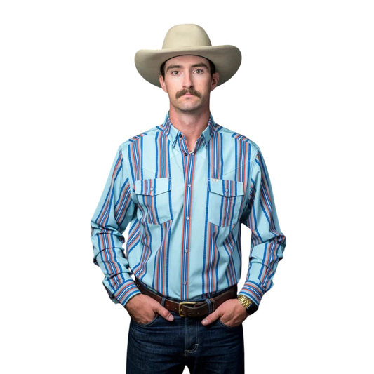 Ferrell Men's The Luke Long Sleeve Snap Shirt - Blue Stripe