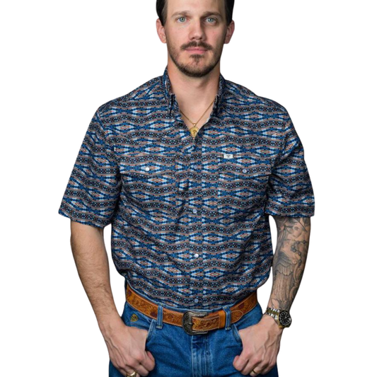 Ferrell Brand Men's The Case Short Sleeve Snap Shirt- Blue