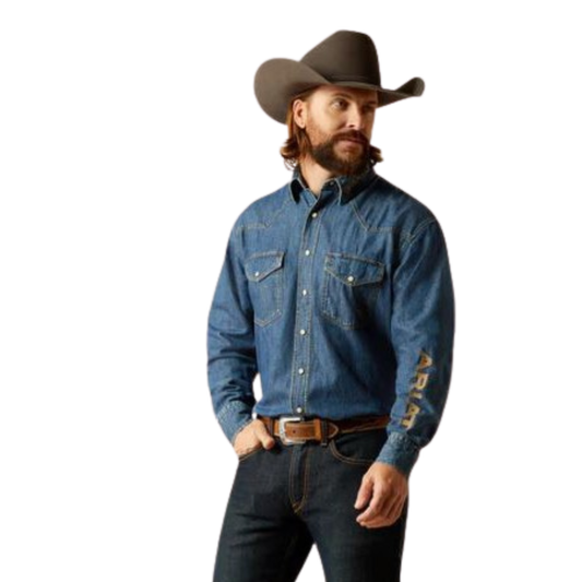 Ariat Men's Team Snap Long Sleeve Shirt - Denim