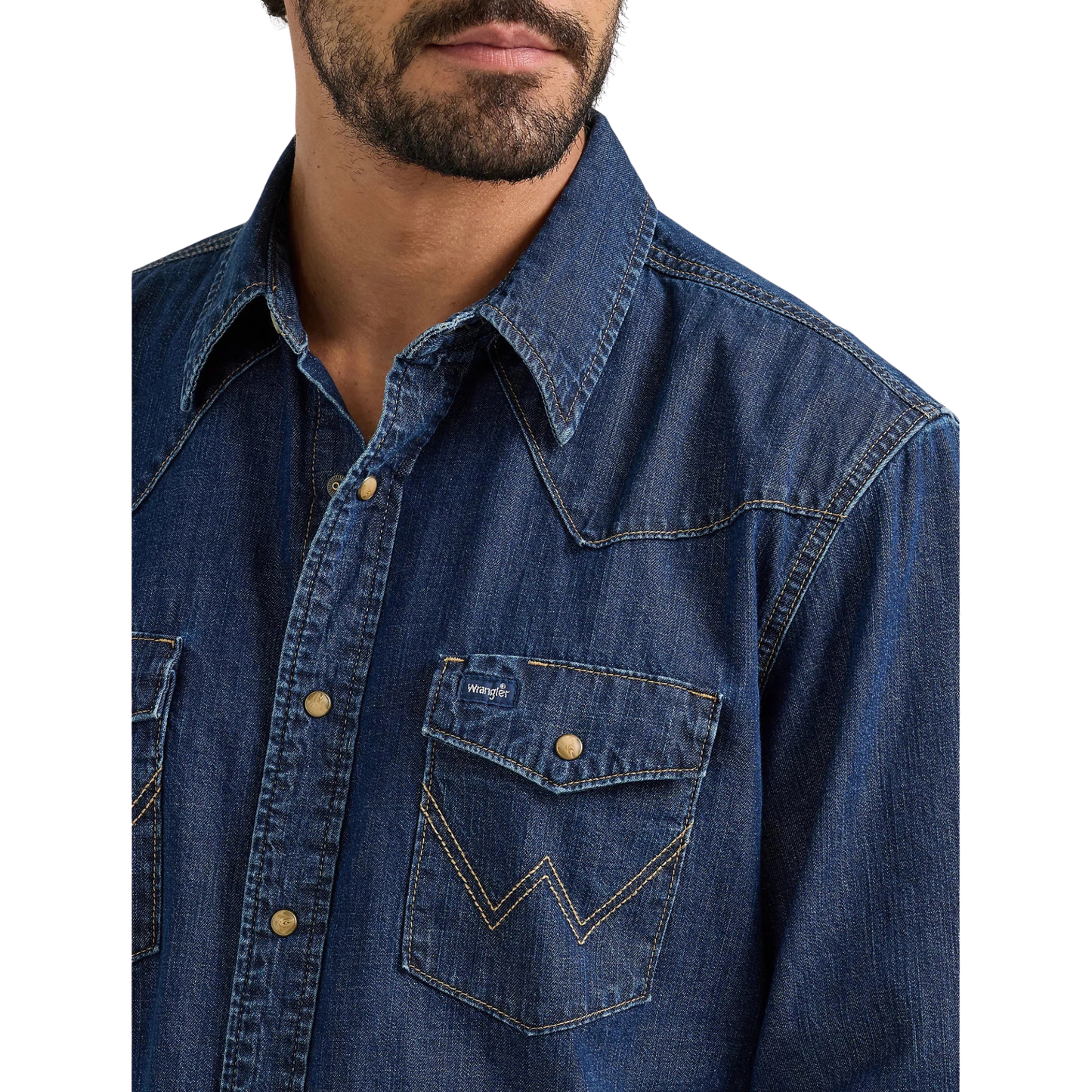Wrangler Men's Long Sleeve Denim Shirt - Medium Wash