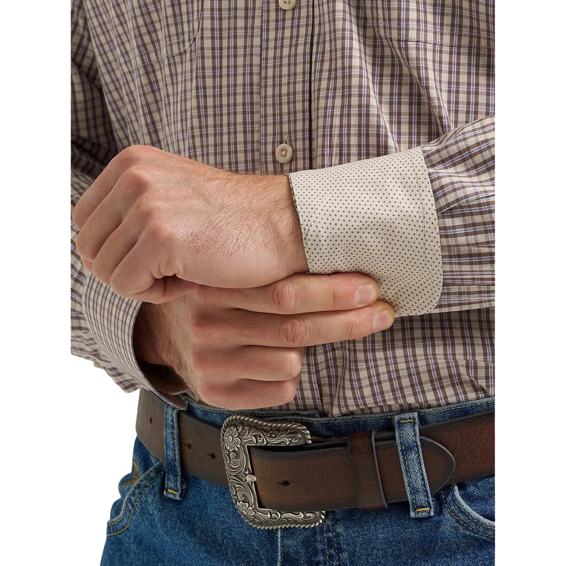 Wrangler Men's George Strait Long Sleeve Button Down Two Pocket Shirt - Purple Tan Plaid - Irvine Tack & Western Wear