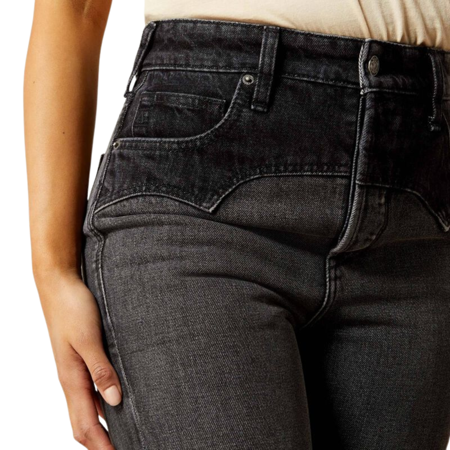 Ariat Women's Ultra High Rise Cheyenne Yoke Tomboy Boot Cut Jeans- Black