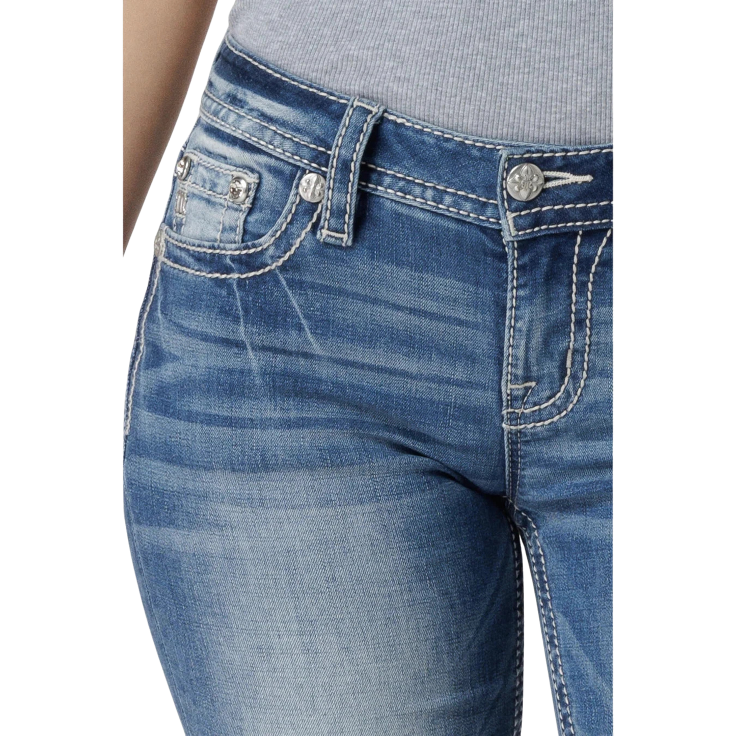 Miss Me Mid-Rise Featherington Floral Bootcut  Bootcut Jeans - Medium Wash