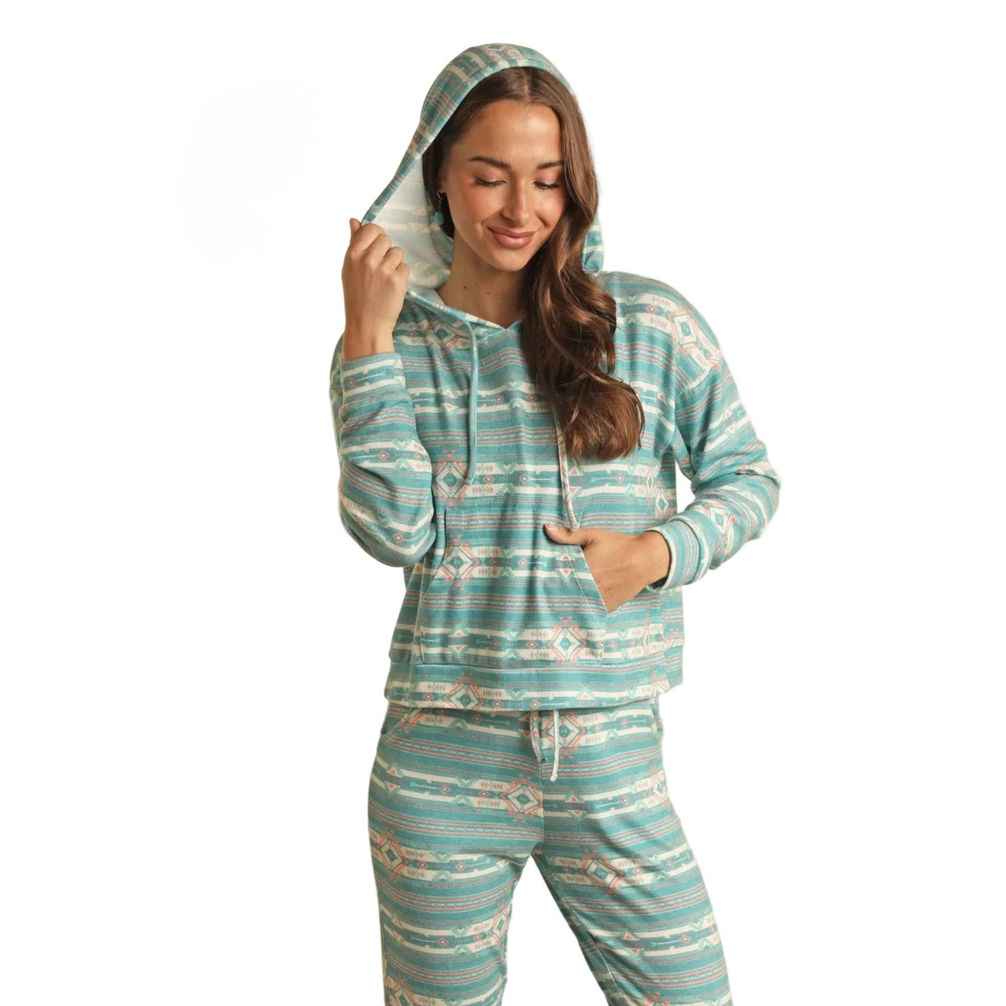 Range by RR Women's Aztec Print Hoodie - Turquoise
