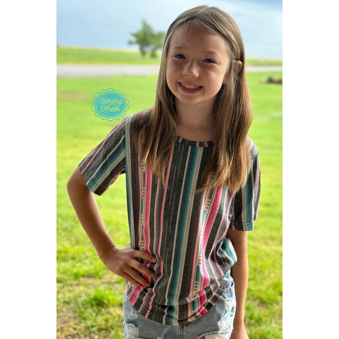Sterling Kreek Girl's Serape City Heart T-Shirt - Pink & Turquoise