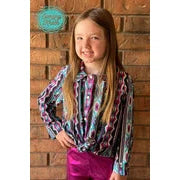 Sterling Kreek Girl's Southern Soul Long Sleeve Shirt - Turquoise & Black