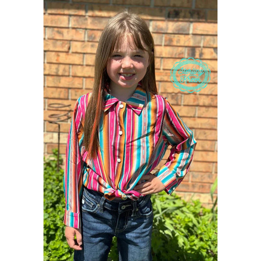 Sterling Kreek Girl's Feel The Sunset Long Sleeve Shirt - Pink & Turquoise