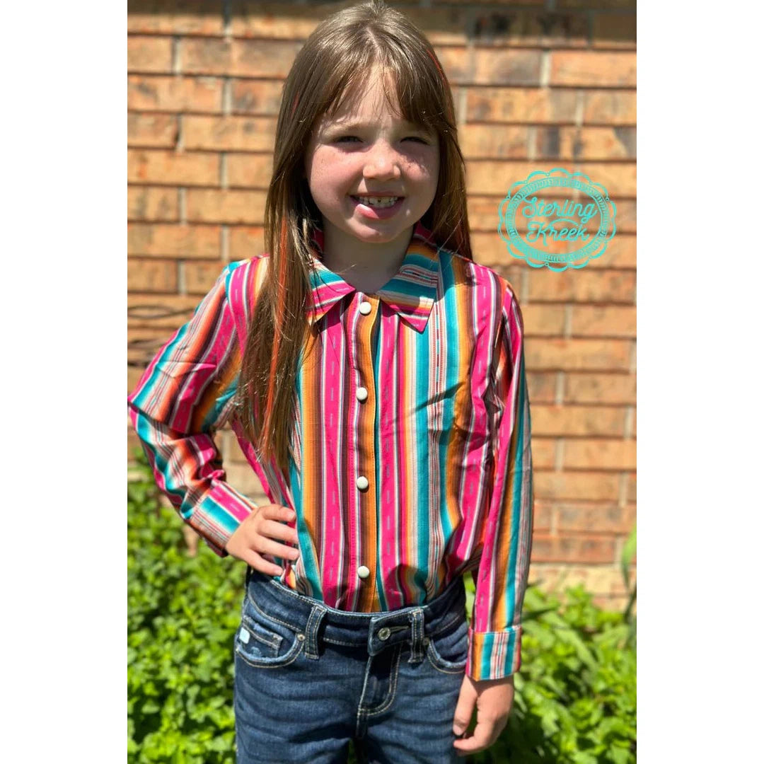 Sterling Kreek Girl's Feel The Sunset Long Sleeve Shirt - Pink & Turquoise