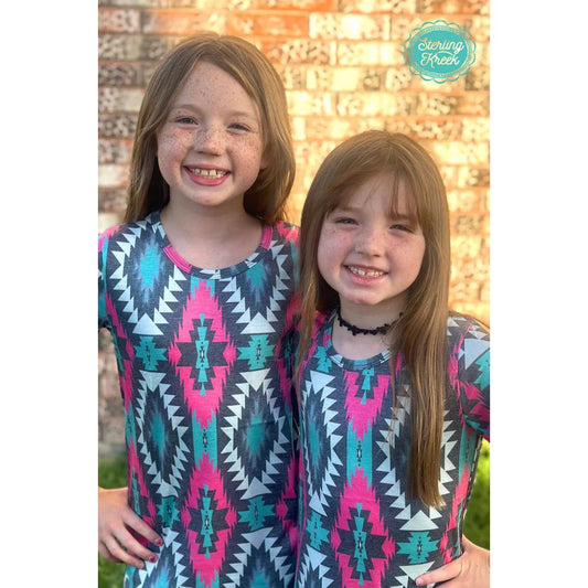 Sterling Kreek Girl's Mini Montezuma T-Shirt - Pink & Turquoise