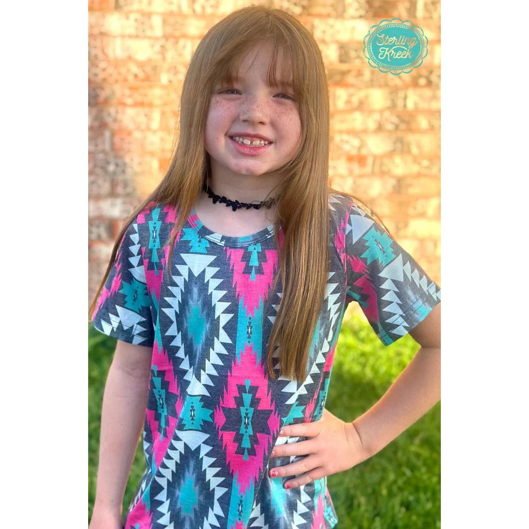 Sterling Kreek Girl's Mini Montezuma T-Shirt - Pink & Turquoise