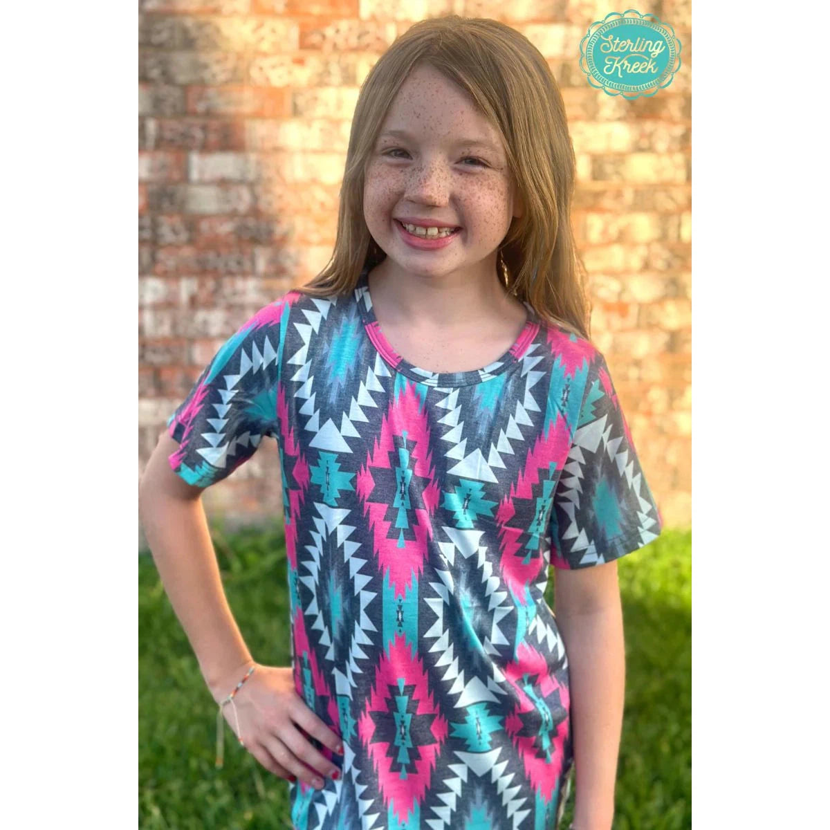 Sterling Kreek Girl's Mini Montezuma T-Shirt - Pink & Turquoise