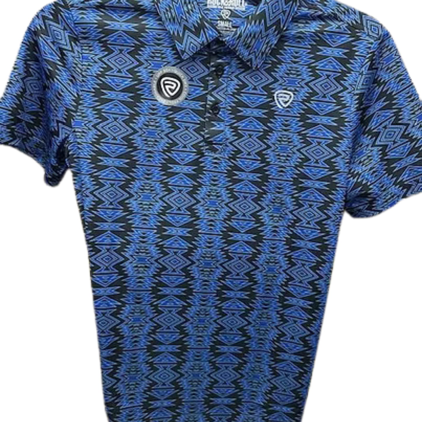 Rock & Roll Men's Aztec Printed Polo Short Sleeve Shirt - Blue