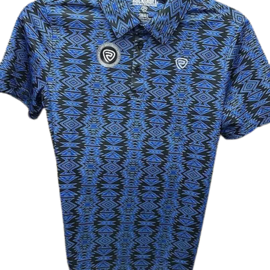 Rock & Roll Men's Aztec Printed Polo Short Sleeve Shirt - Blue