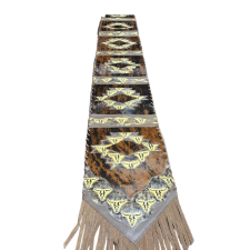 D2W Trading Navajo with Longhorn Details Table Runner Tan w Fringes