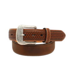 Ariat Men's Basketweave Stamped Belt - Medium Brown Distressed