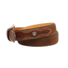 Ariat Men's Basketweave Stamped Belt - Medium Brown Distressed