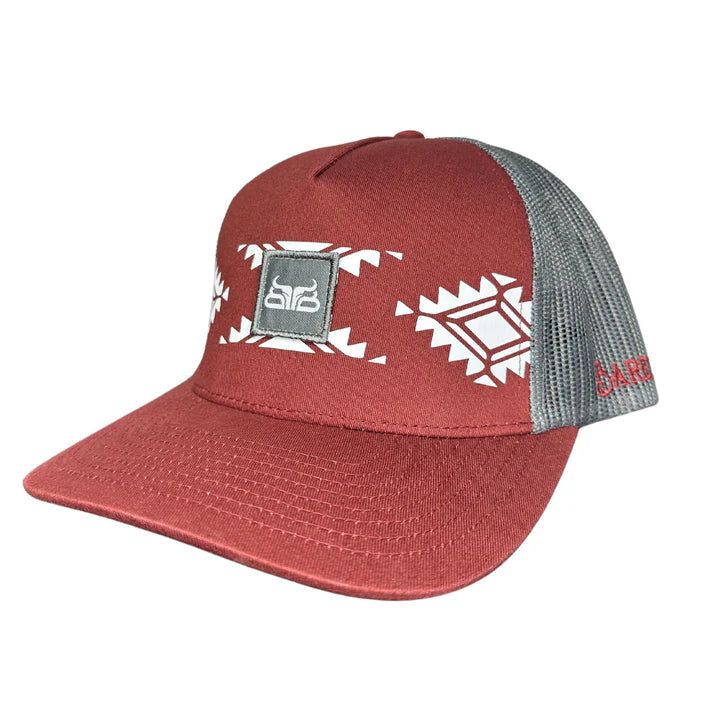 Baredown Brand Ball Cap-Maroon Aztec