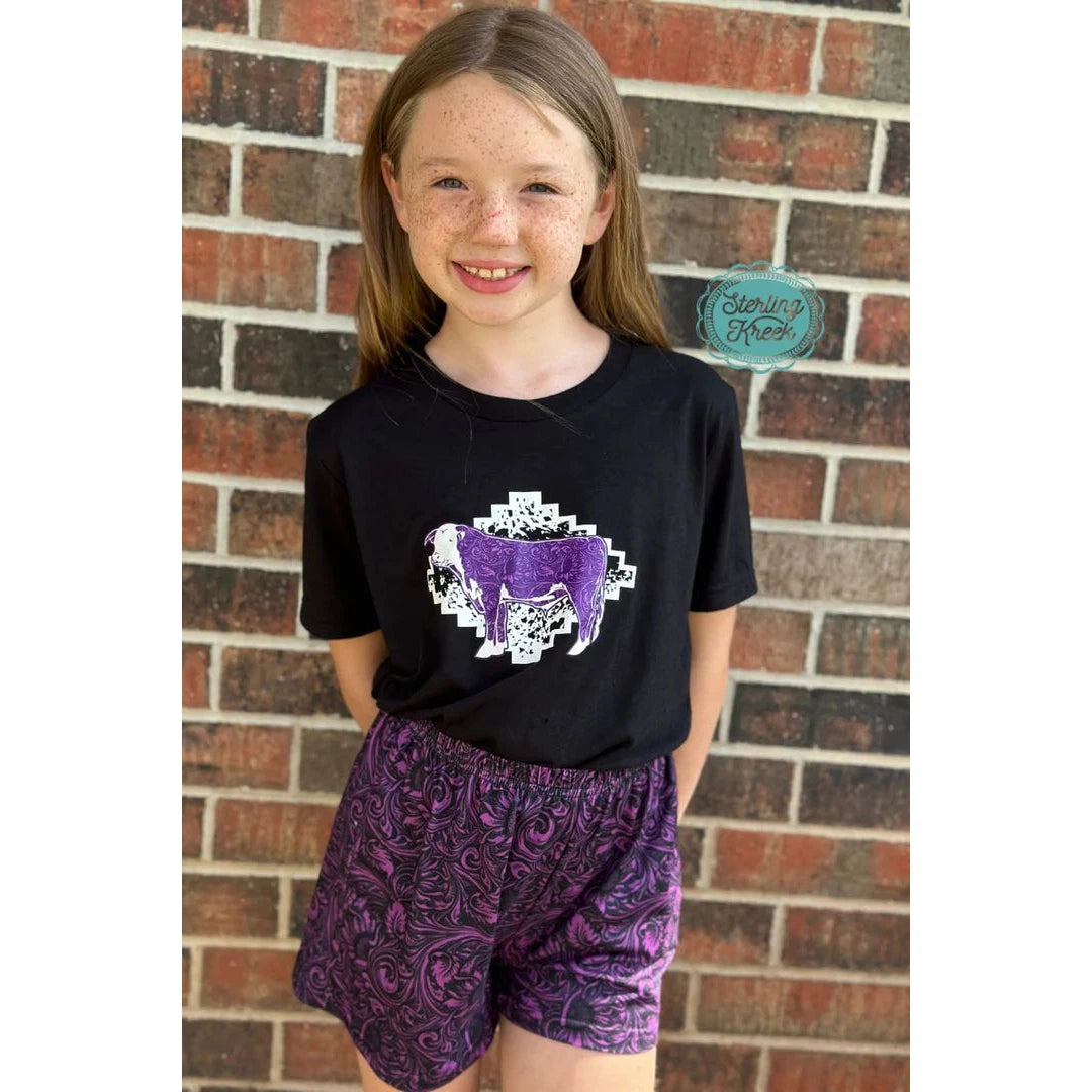Sterling Kreek Kid's Tooled Hereford T-Shirt - Black