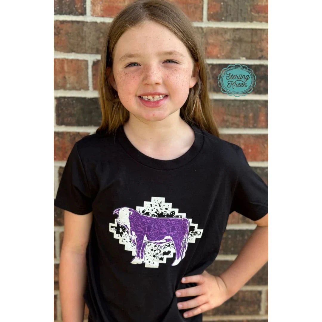 Sterling Kreek Kid's Tooled Hereford T-Shirt - Black