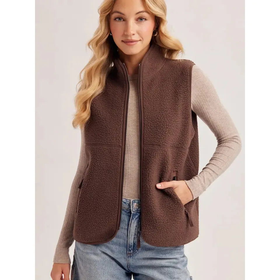 Bluivy Women's Soft Sherpa Fleece Vest - Espresso