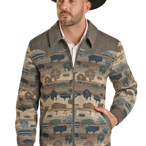 Rock & Roll Men's Buffalo Wool Bomber - Grey