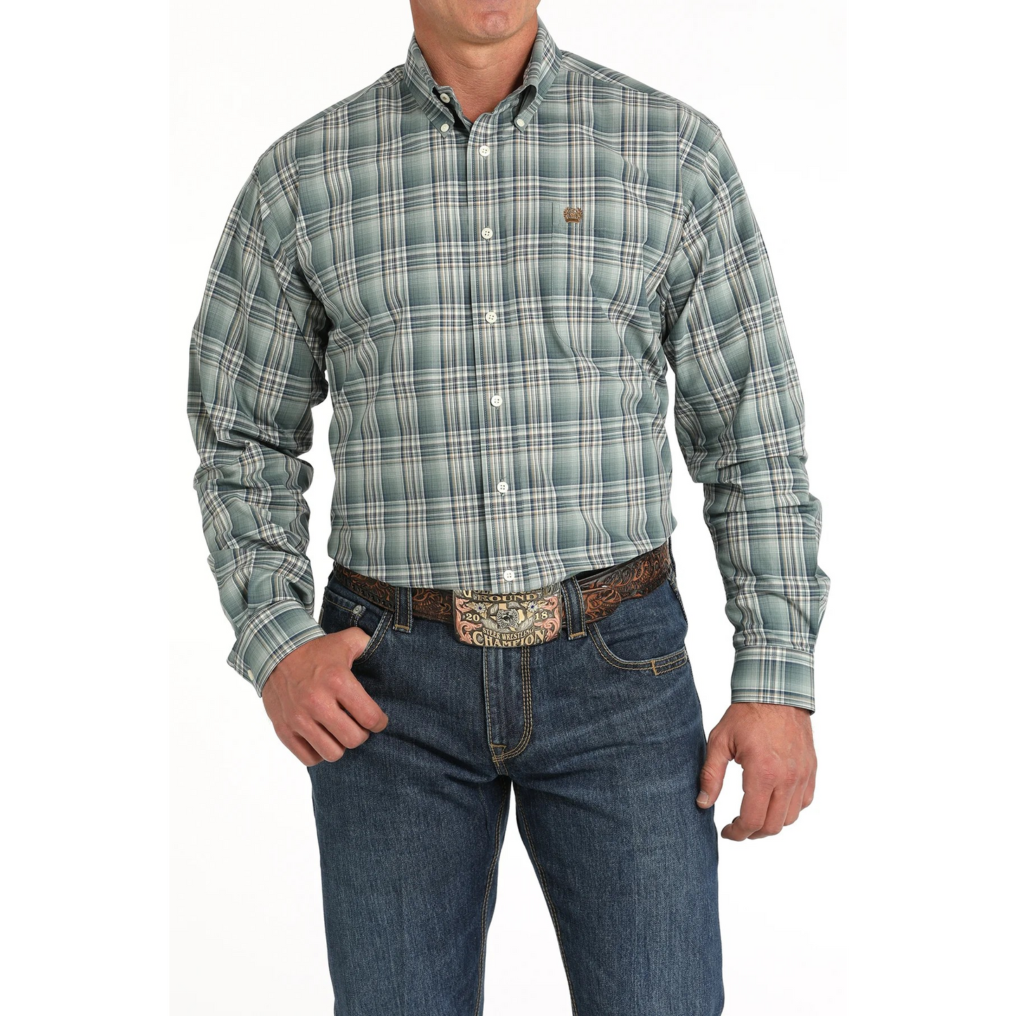 Cinch Men's Long Sleeve Plaid Button Down Western Shirt - Green