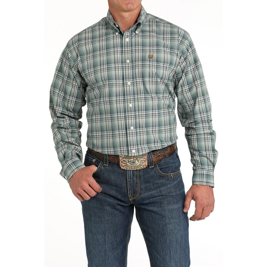 Cinch Men's Long Sleeve Plaid Button Down Western Shirt - Green