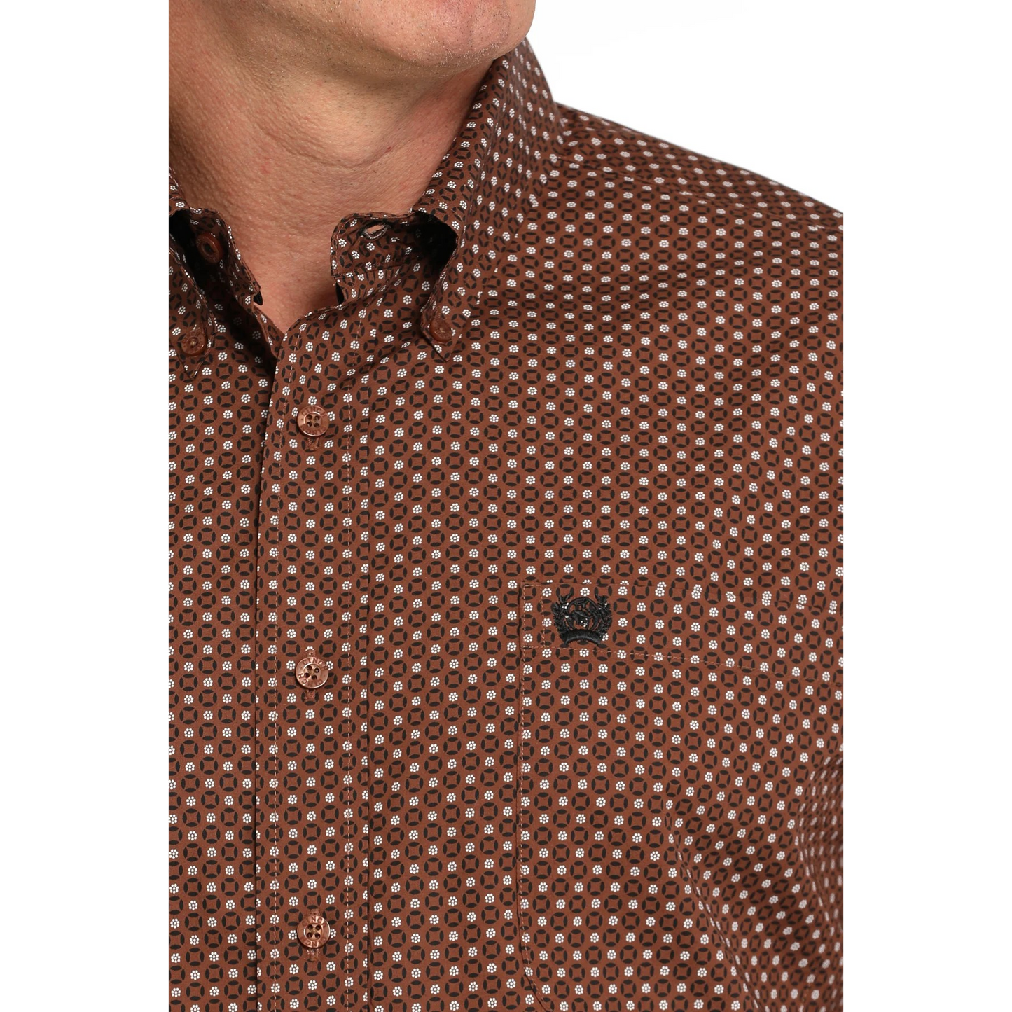 Cinch Men's Long Sleeve Geometric Print Shirt - Brown
