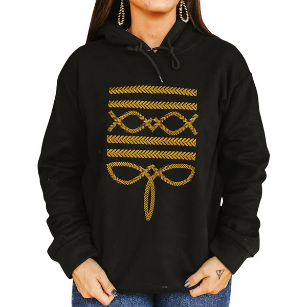 Lucky & Blessed Women's Hoodie with Ivory Boot Stitch Embroidery - Black
