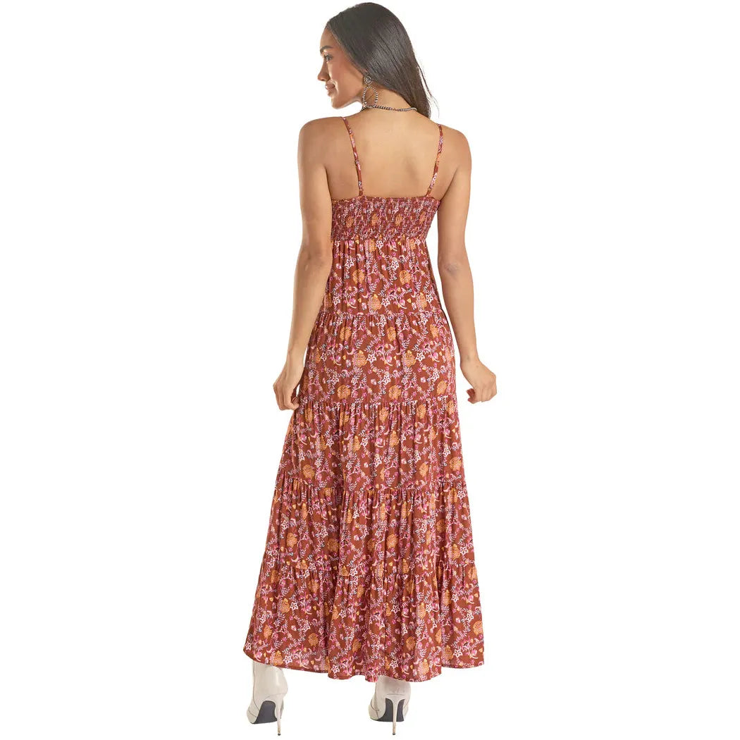 Rock & Roll Women's Halter Deep Floral Maxi Dress - Burgundy