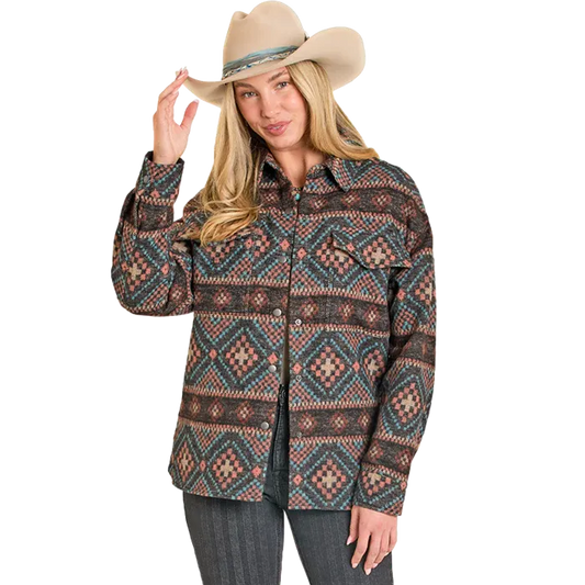 Rock & Roll Women's Aztec Jacquard Shirt Jacket - Black