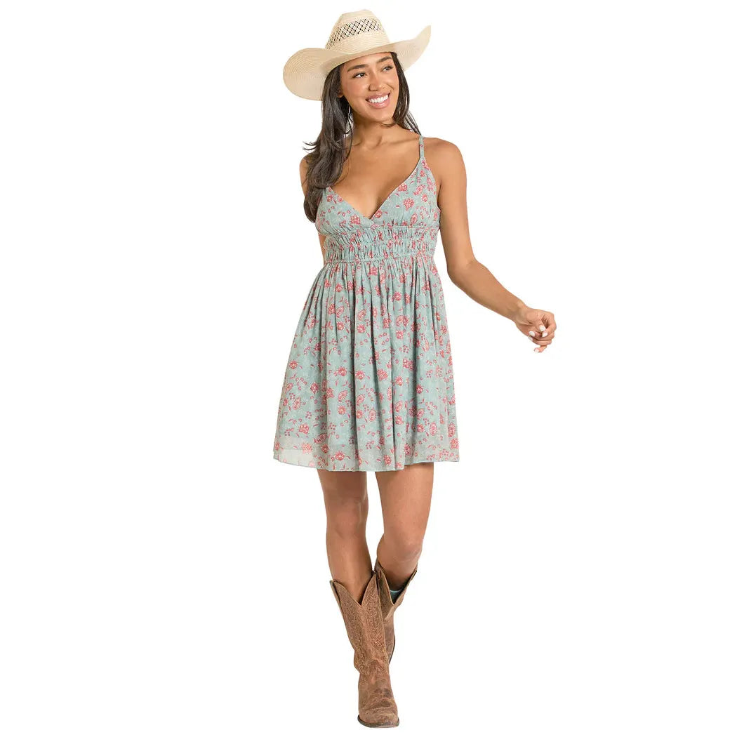 Rock & Roll Women's Floral Print Mini Dress - Sky Blue